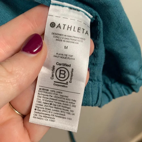 Athleta Playa 100% Linen Tie Wrap Top Borealis Green Size Medium Tie Top - Picture 7 of 7